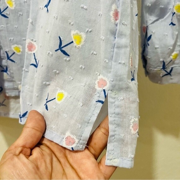 NWT Baby Blue Button Up Blouse with Floral Embroidery and Swiss Dots Sz. Medium - Picture 8 of 10
